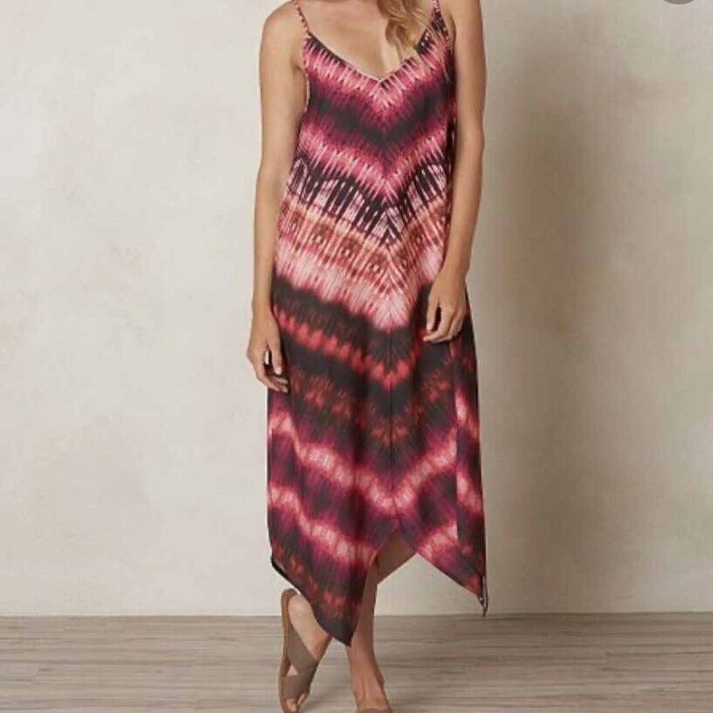 prAna Red Tie Dye Chevron MIDI Lace Back Tank Dress Size XS